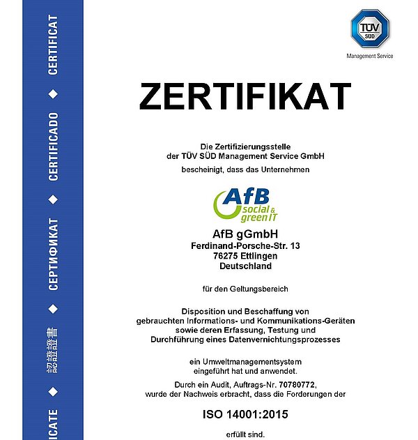 Zertifikat TÜV ISO 14001