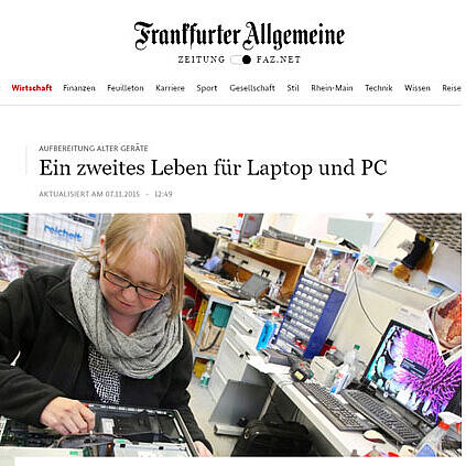 Screenshot eines Artikels in der FAZ: "Ein zweites Leben für Laptop und PC"