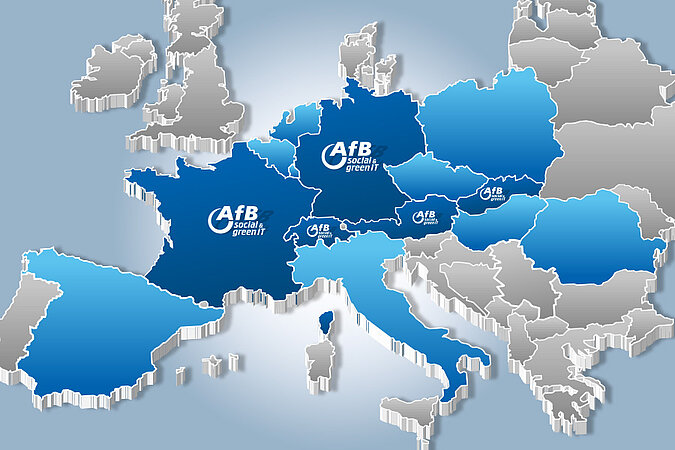 Europakarte mit Abholländern blau markiert 