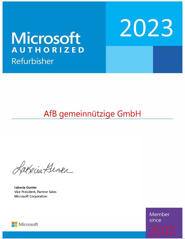Zertifikat Microsoft Authorized Refurbisher
