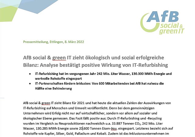 Screenshot von Word-Dokument der Pressemeldung zur Wrikung der AfB-Gruppe 2021.