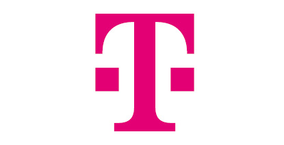 Logo der Telekom. Ein pinkes T mit zwei Punkten.